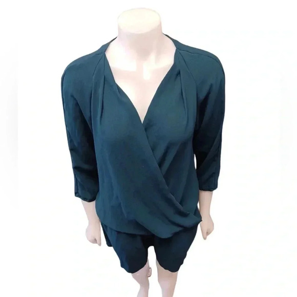 Aritzia Wilfred Drop Waist Faux Wrap Green Mini Dress Size Large - Picture 3 of 9